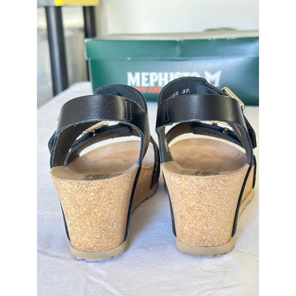 Mephisto Lissandra Black Condor Leather Wedge Sandals EU Size 37 US 7 - Picture 3 of 14